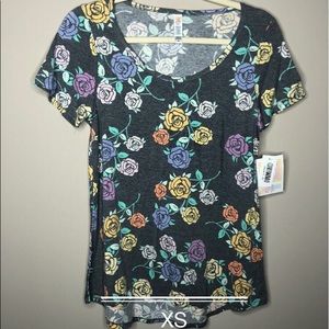 Lularoe XS grey pastel floral classic tee